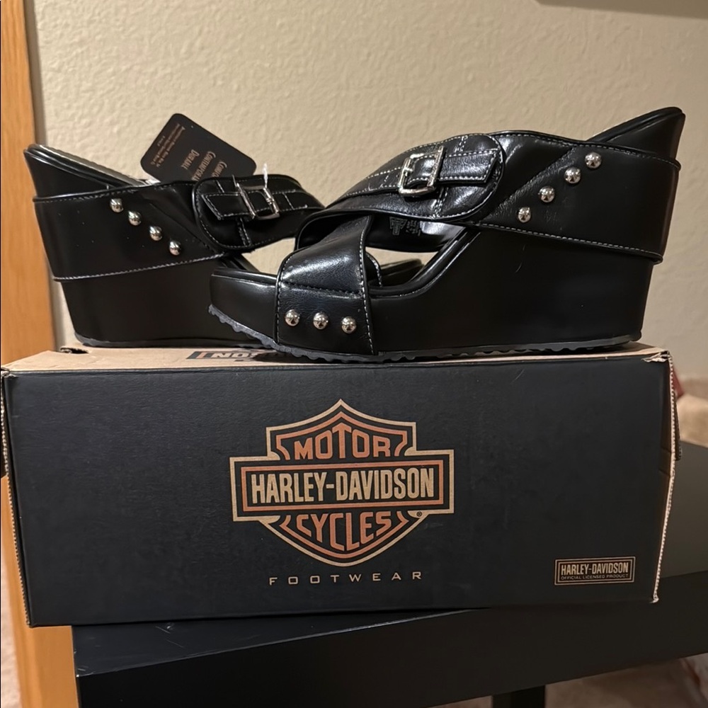 Harley-Davidson Latoya Black Studded Wedge Sandals